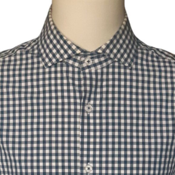 Black Brown 1826 SZ M Navy & White Gingham 100% Cotton Men's Button Up Shirt - Picture 5 of 12